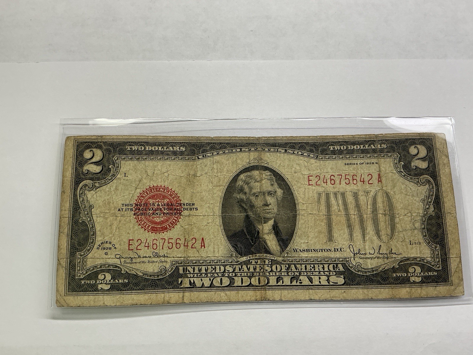 1928 G $2 Two Dollar Red Seal Misaligned Key Date US Banknote 5642 Ai 1928 G $2 Two Dollar Red Seal Misaligned Key Date US Banknote 5642 Ai