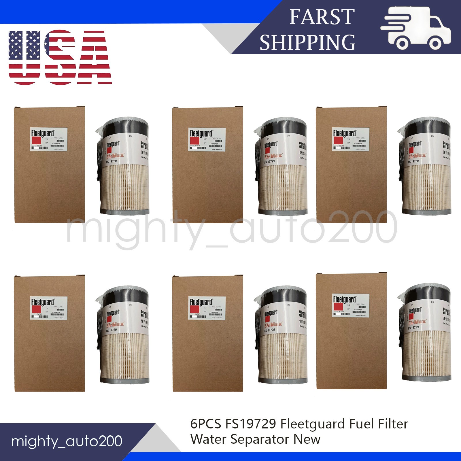 6x FS19729 New and Genuine Fleetguard Fuel/Water Separator US 