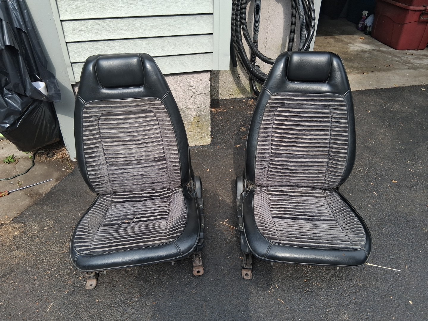 1970.s 1980.s Vintage Bucket Seats Leather Cloth Lumbar With Tracks 1970.s 1980.s Vintage Bucket Seats Leather Cloth Lumbar With Tracks