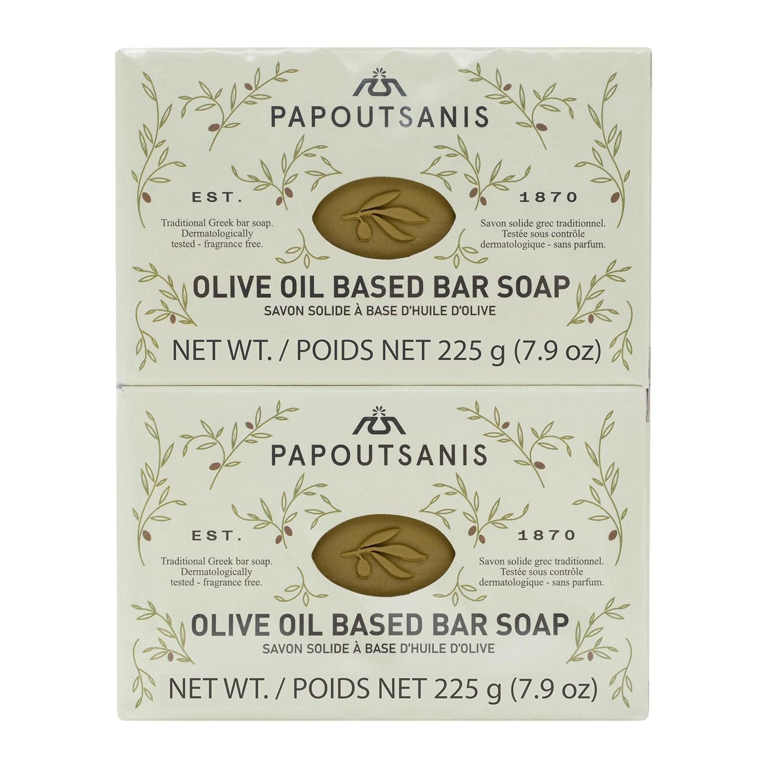 Pure Greek Olive Oil Soap of Bars, 8.8 Oz, Pack of 4 (250G)