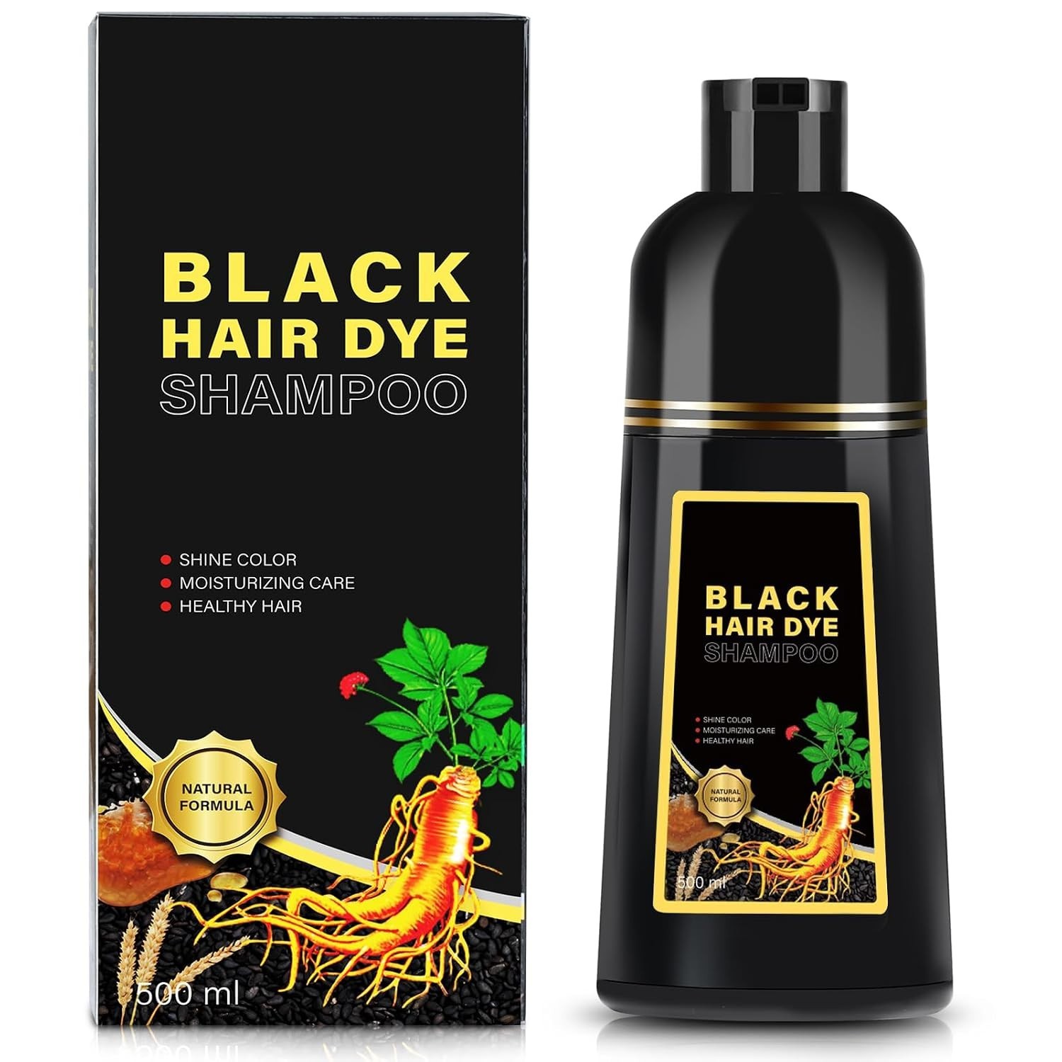 Black Hair Dye Shampoo 3 in 1, Herbal Shampoo Hair Dye for Women Men, Grey Cover