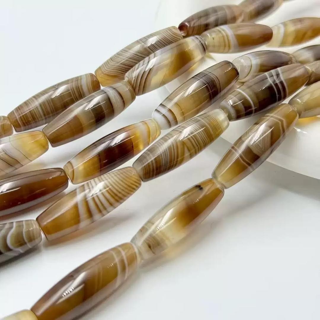 GEM-Inside  Natural Brown Botswana Onyx Agate Stone Semi Precious Rice Olive