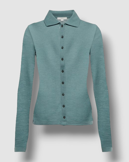 $225 Vince Women\'s Green Long-Sleeve Merino Wool Polo Top Size S $225 Vince Women\'s Green Long-Sleeve Merino Wool Polo Top Size S