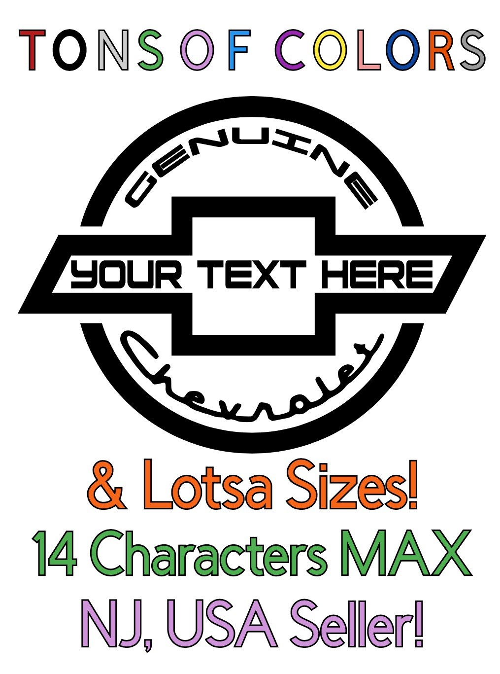 Personalized Genuine Chevrolet Bowtie Die Cut Vinyl Decal w/YOUR Lettering/Text