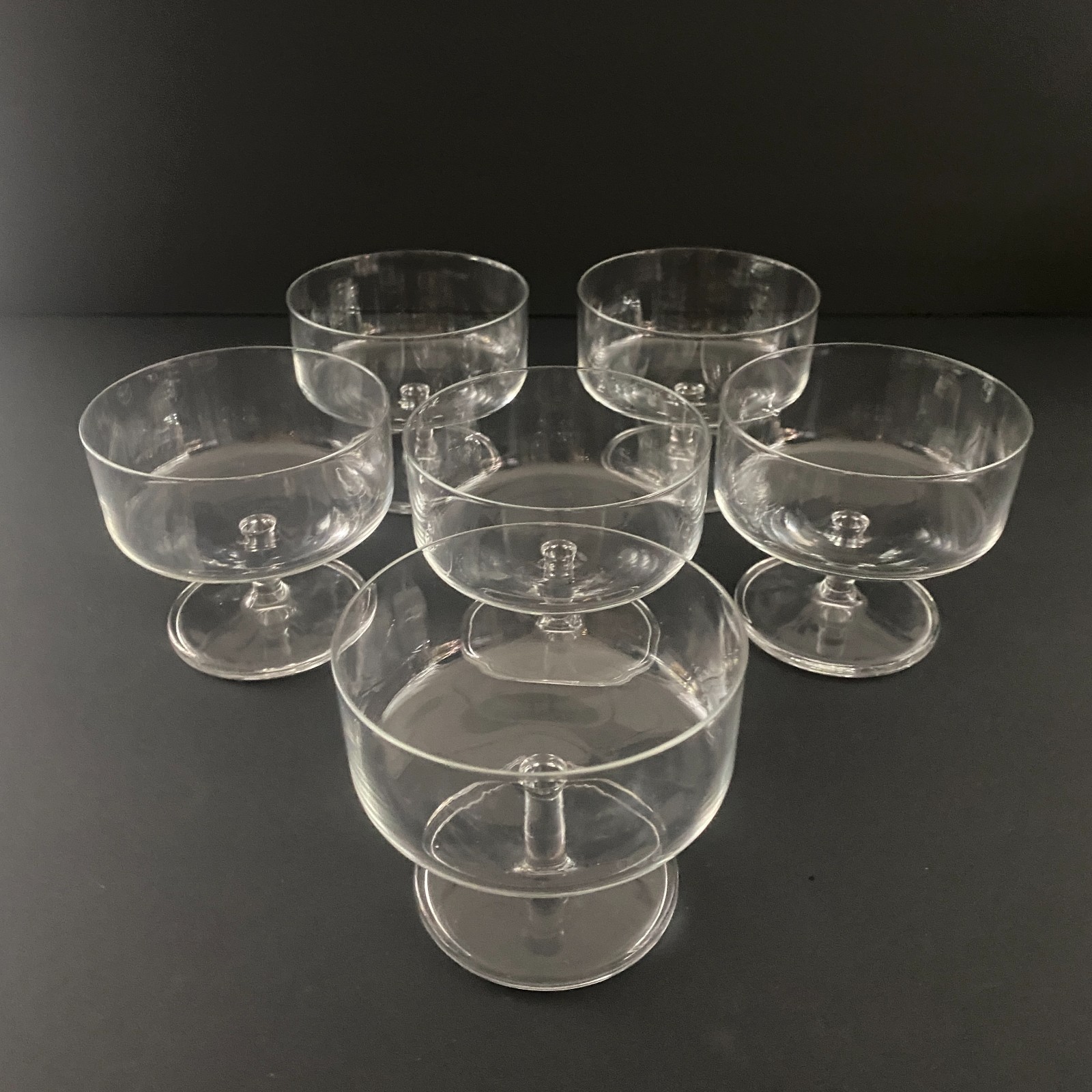 Vintage Footed Glass Dessert Sherbet Dishes Set 6 Clear Coupe Bowls 4\