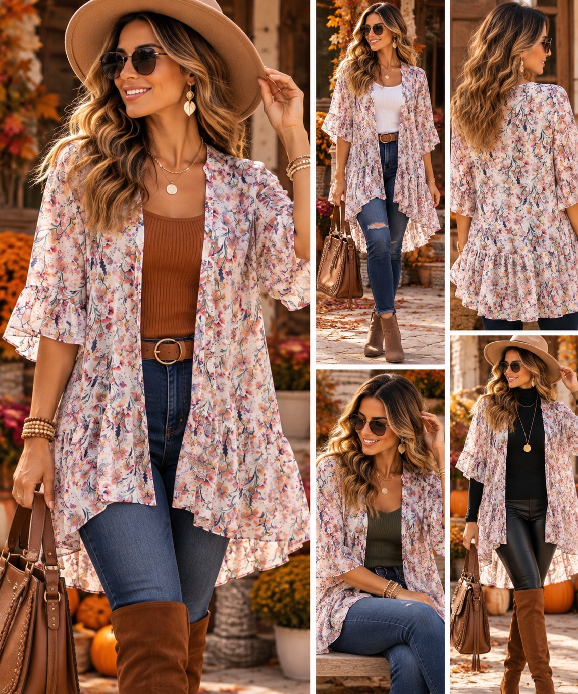 Charlie Paige Women’s Floral V-Neck Ruffle Hem Kimono S/M (68)