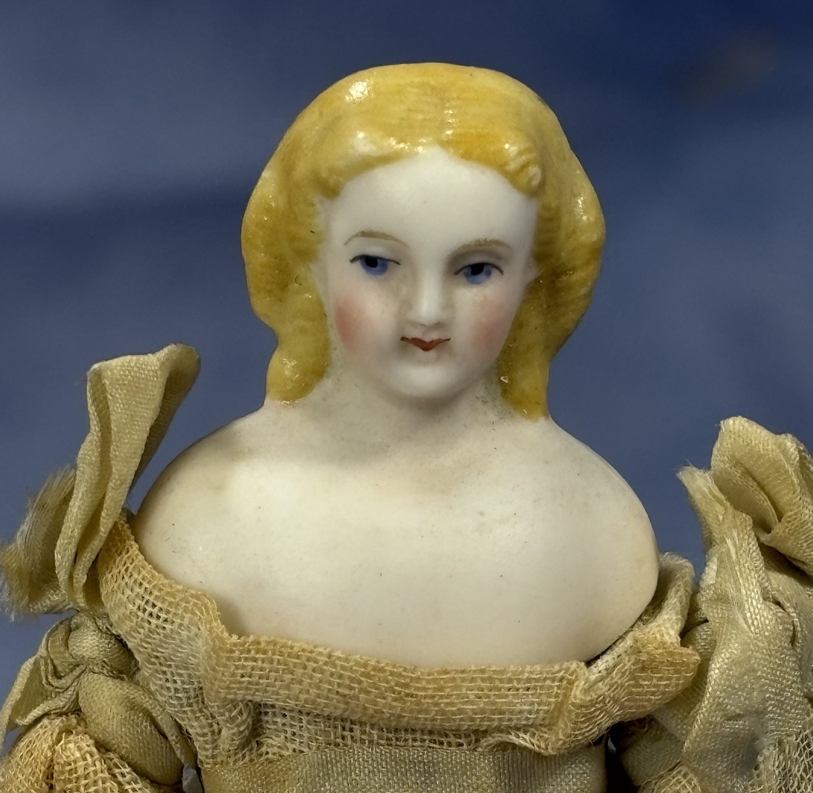 Antique 1870s German Parian Bisque Dollhouse Doll w Ringlets