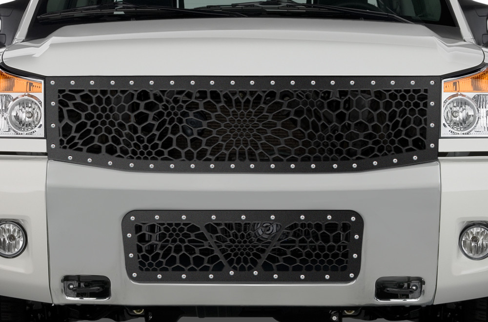 Custom Aftermarket Steel Grille Kit for 2008-2014 Nissan Titan MARINE CAMO Black