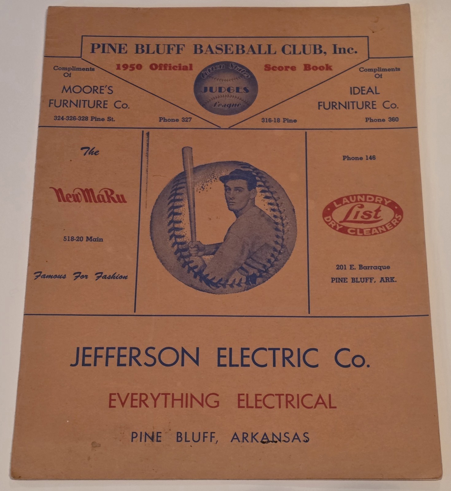 1950 Pine Bluff JUDGES Arkansas Baseball Club vintage scorecard RARE