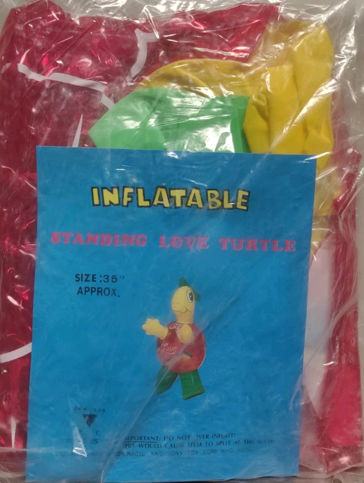 Vtg NIP Nadel & Sons Toy Corp NYC Inflatable Standing Love Turtle 35\