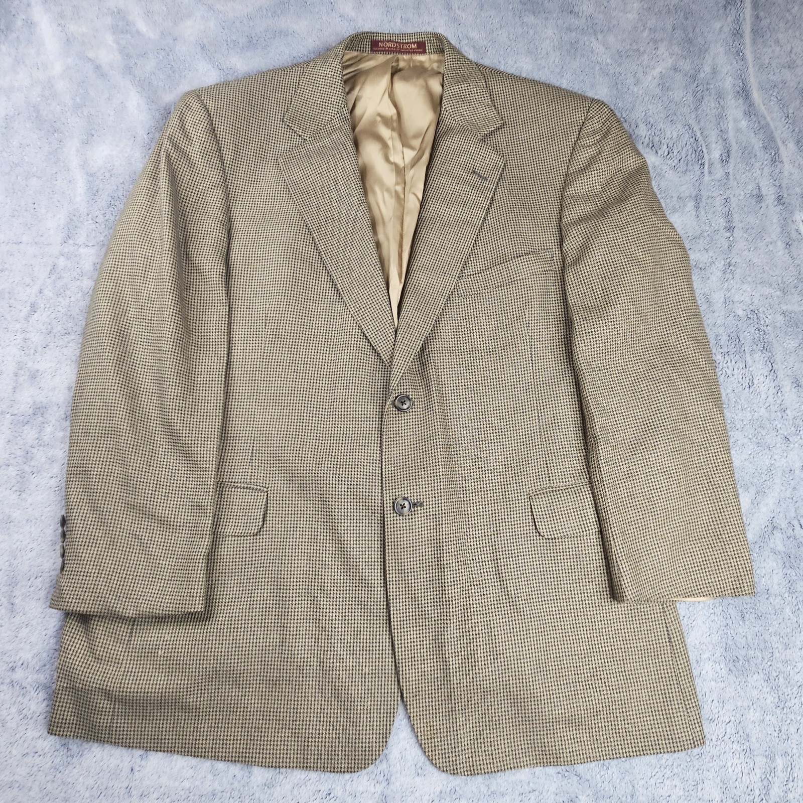 Vintage Nordstrom Mens Houndstooth Blazer 44R Silk Wool Sport Coat Made In USA