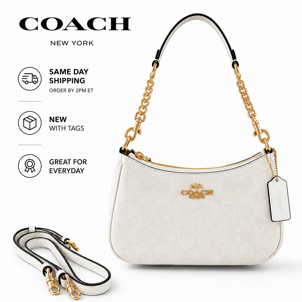 NEW Coach Teri Shoulder & Crossbody Bag CA548 White Canvas Leather Purse