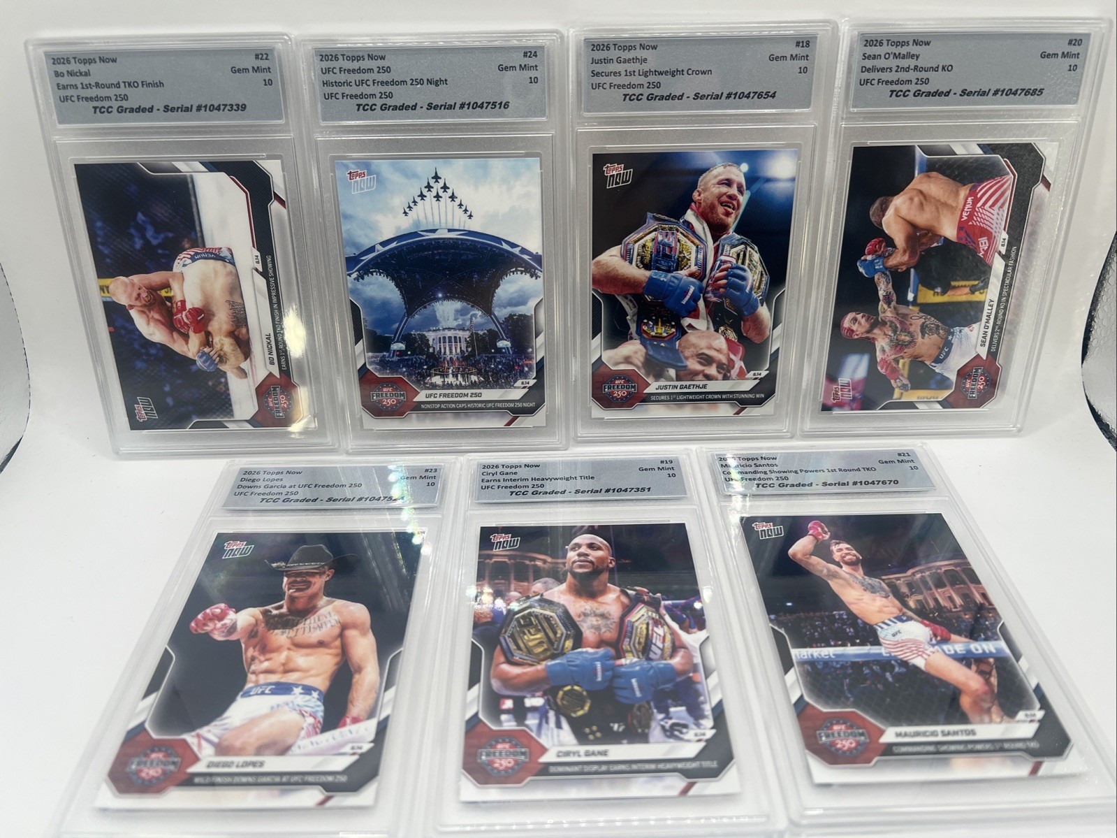 2026 Topps Now UFC Freedom 250 Lot Of 7 Cards TCC Graded Gem Mint 10