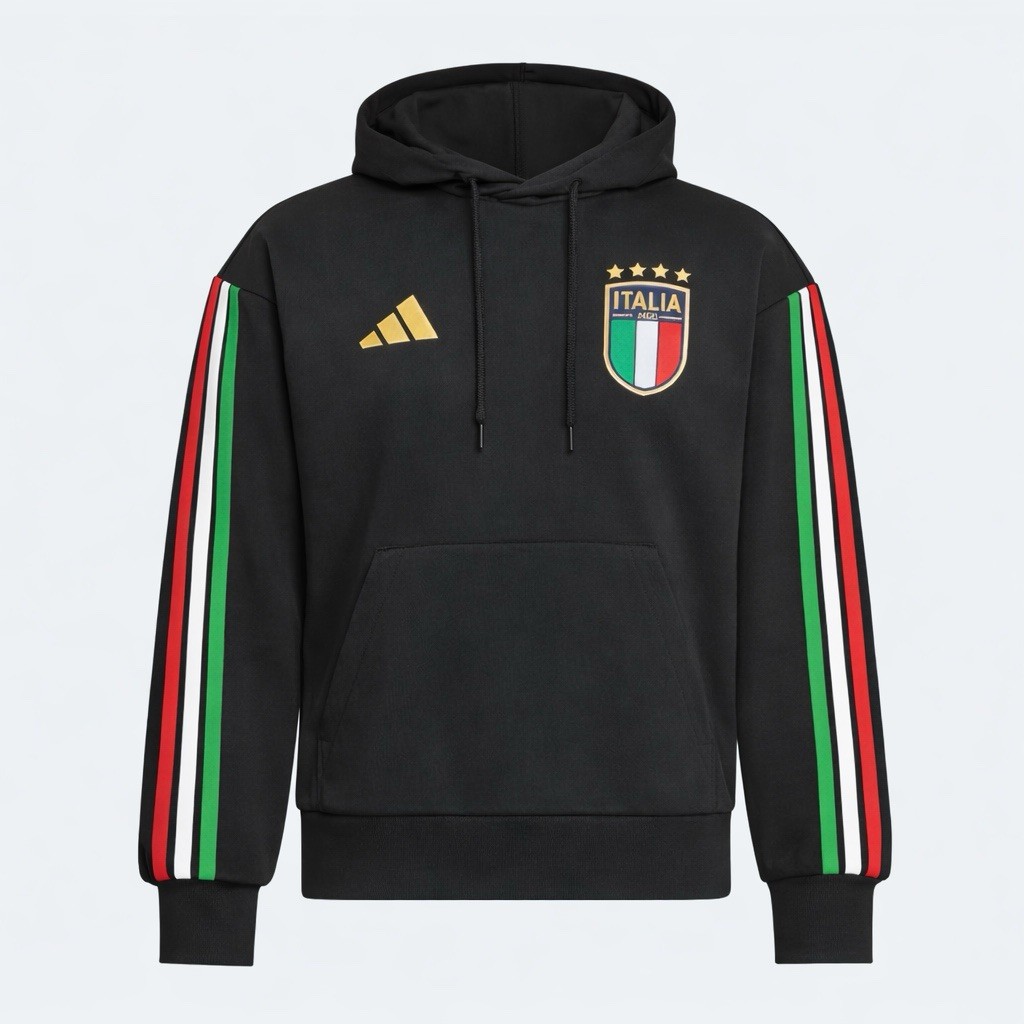 adidas Italy Soccer Sweatshirt Black Red White Green Crest Striped Sleeves adidas Italy Soccer Sweatshirt Black Red White Green Crest Striped Sleeves