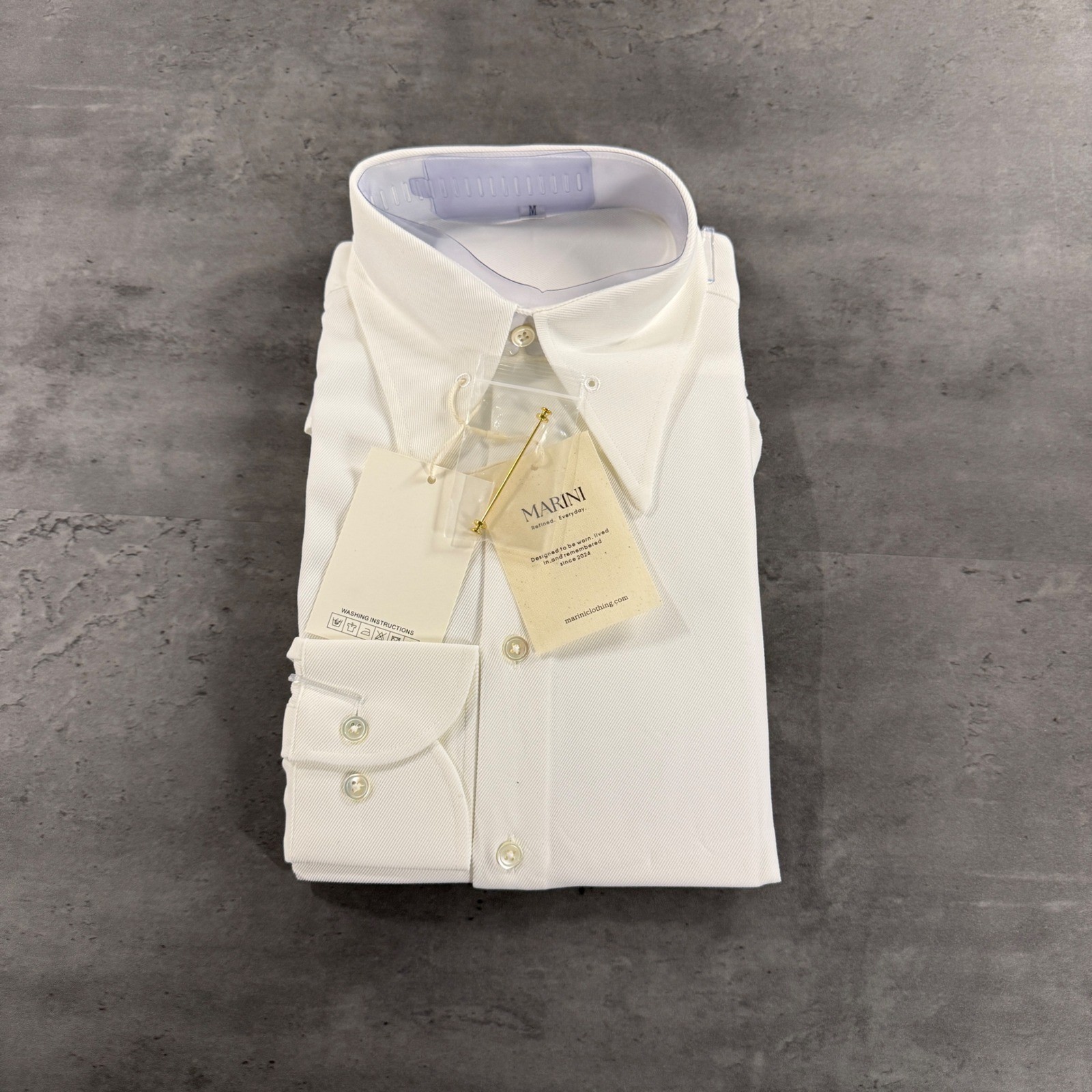 Marini Dress Shirt Mens Medium White Spearpoint Collar Gold Pin Button Down NEW