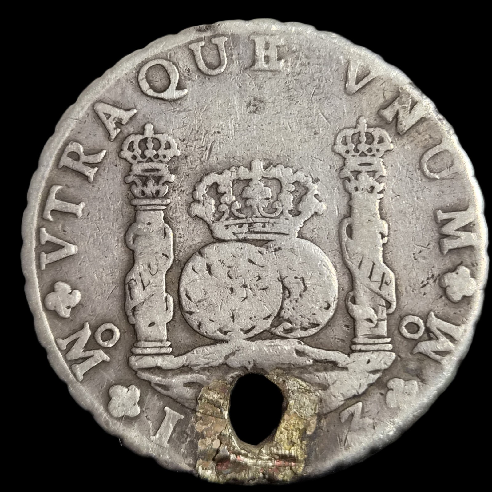 Mexico Spanish Colonial 8 Reales Two Pillar Philip V 1743 / 1733 (?) Mo MF Holed