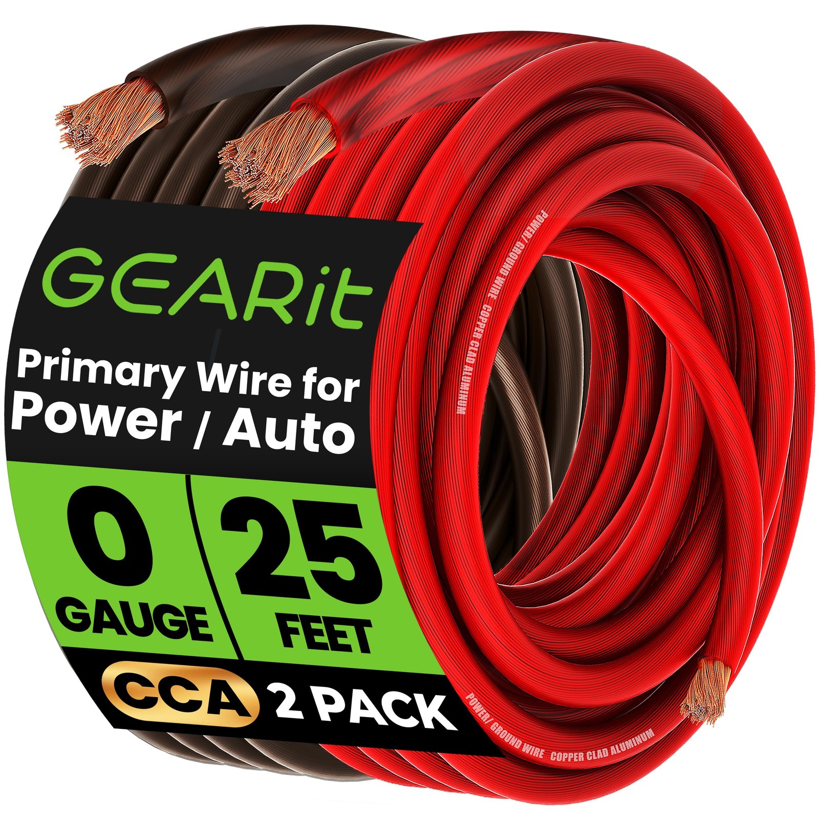Black Red 0 Gauge Wire 25 ft Set, 1/0 Gauge Wire 25 ft CCA Battery Cable, 0 G...