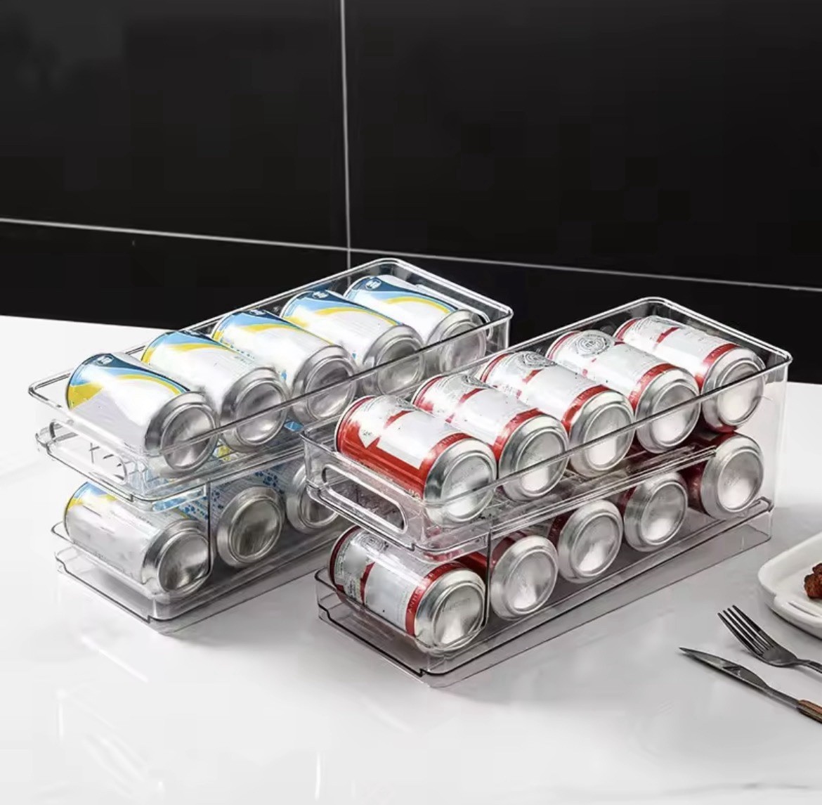 2 Pc/Transparent Refrigerator Storage Box, Beverage Can Organizer,