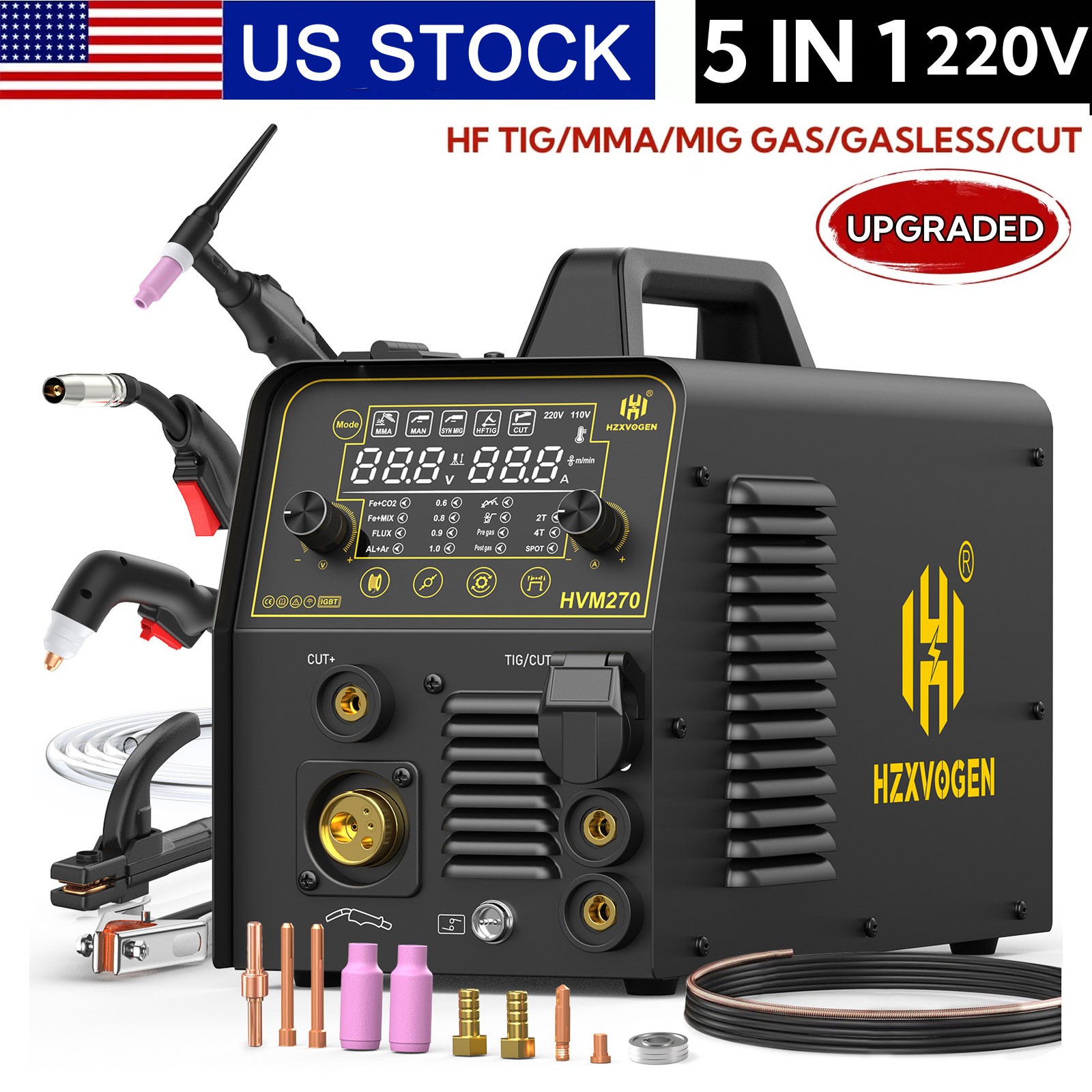 5 in 1 MIG/CUT/TIG/MMA Welder 200A MIG Welder Plasma Cutter 220V Gas/Gasless US