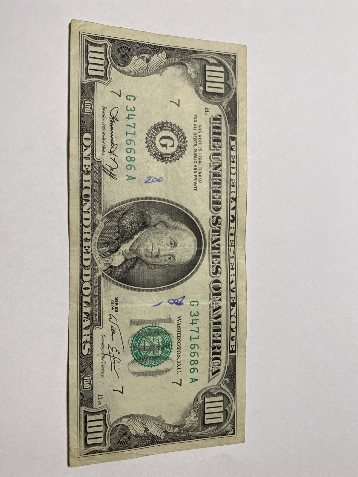 Rare $100 Bill G Series 1974 Series Rare And Vintage, One Of A Kind Vintage Bill