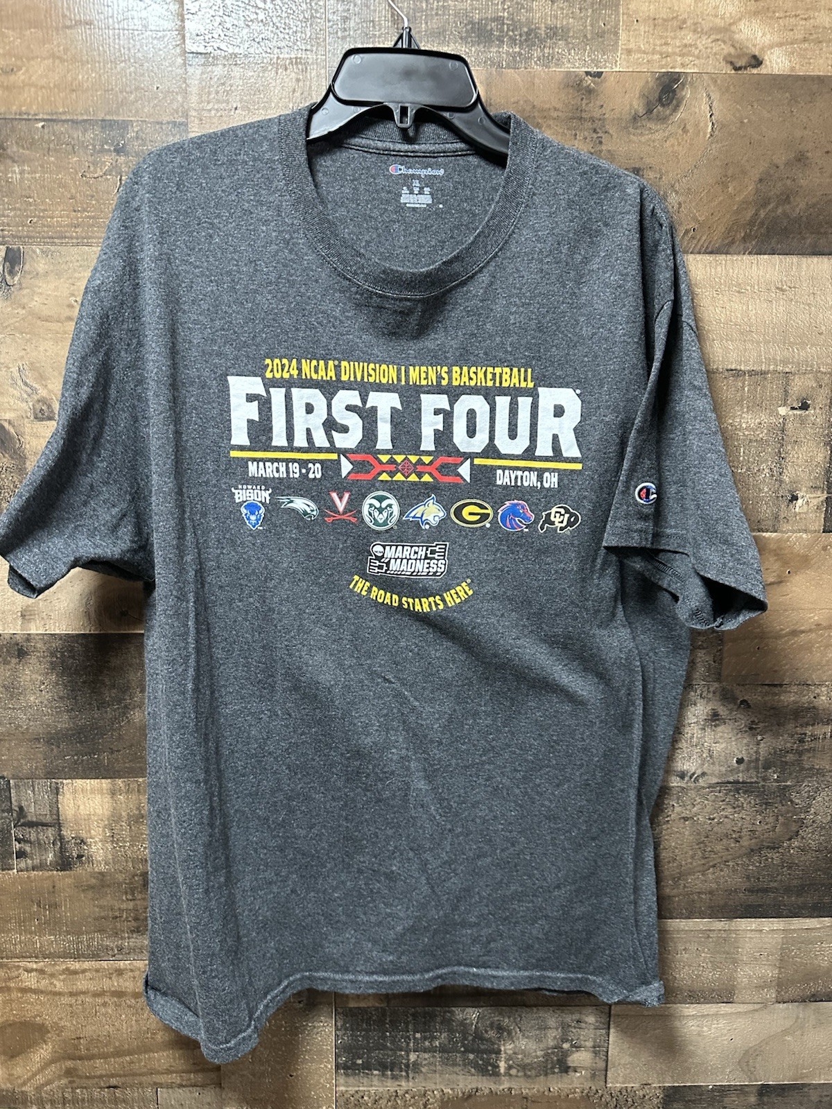 Champion 2024 NCAA First Four T-Shirt XL Dayton Ohio March Madness Gray