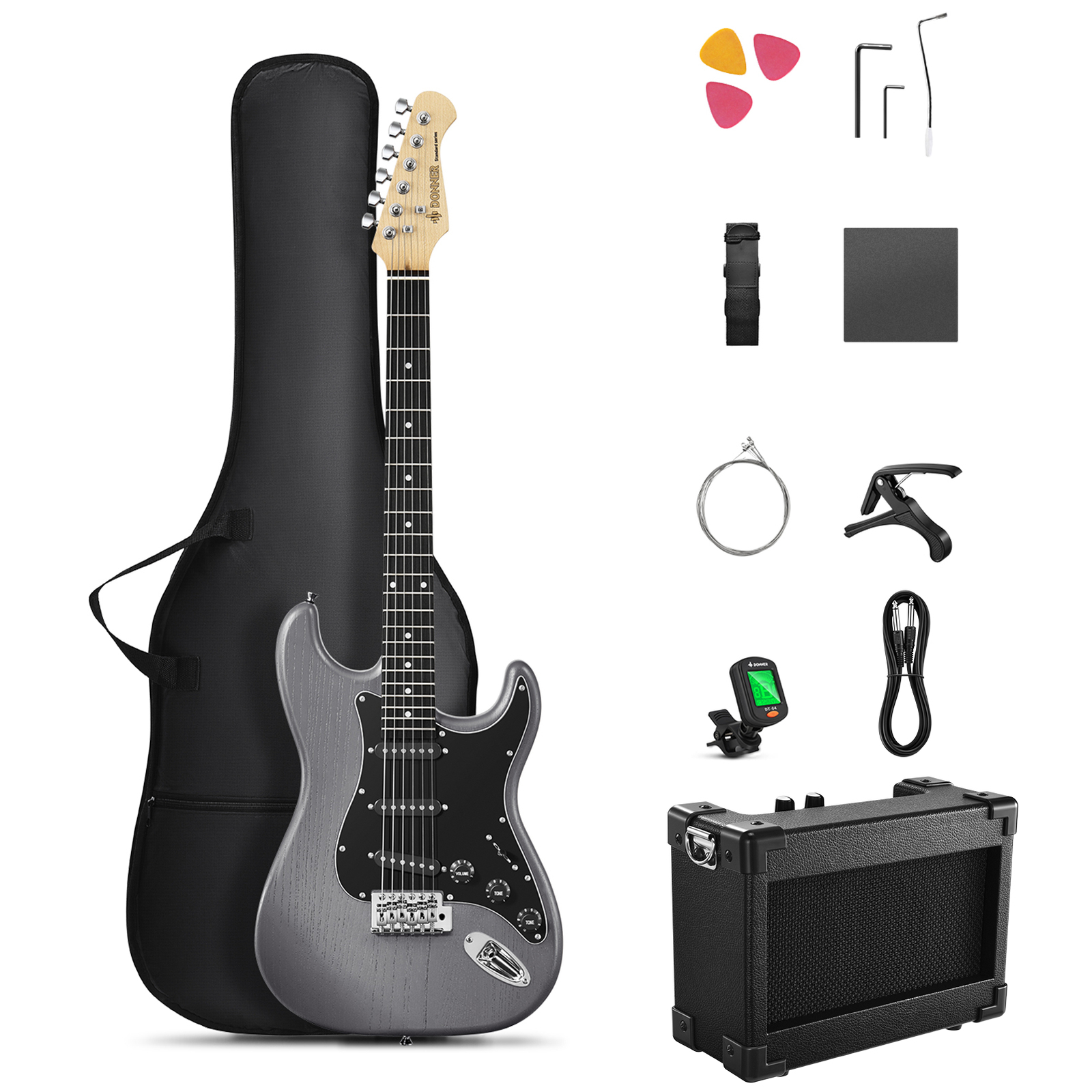 🎸Donner DST-80 Electric Guitar Set Wood Grain Design SSS Pickup + Amplifier Bag