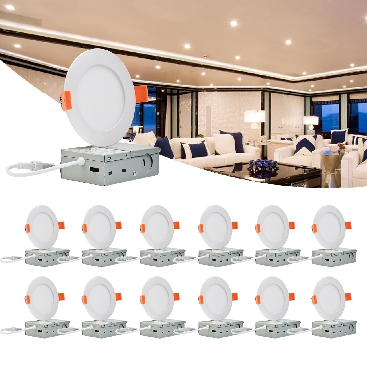 12 Pack 4 Inch 10W 5CCT Ultra-Thin LED Recessed Ceiling Light with Junction Box 12 Pack 4 Inch 10W 5CCT Ultra-Thin LED Recessed Ceiling Light with Junction Box