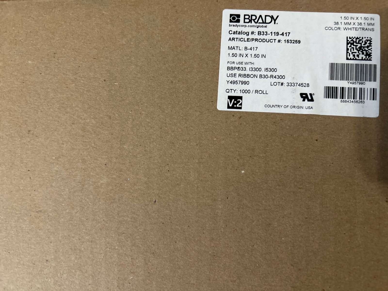 Brady B33-119-417 Self-Laminating Vinyl Wire Labels 1.5