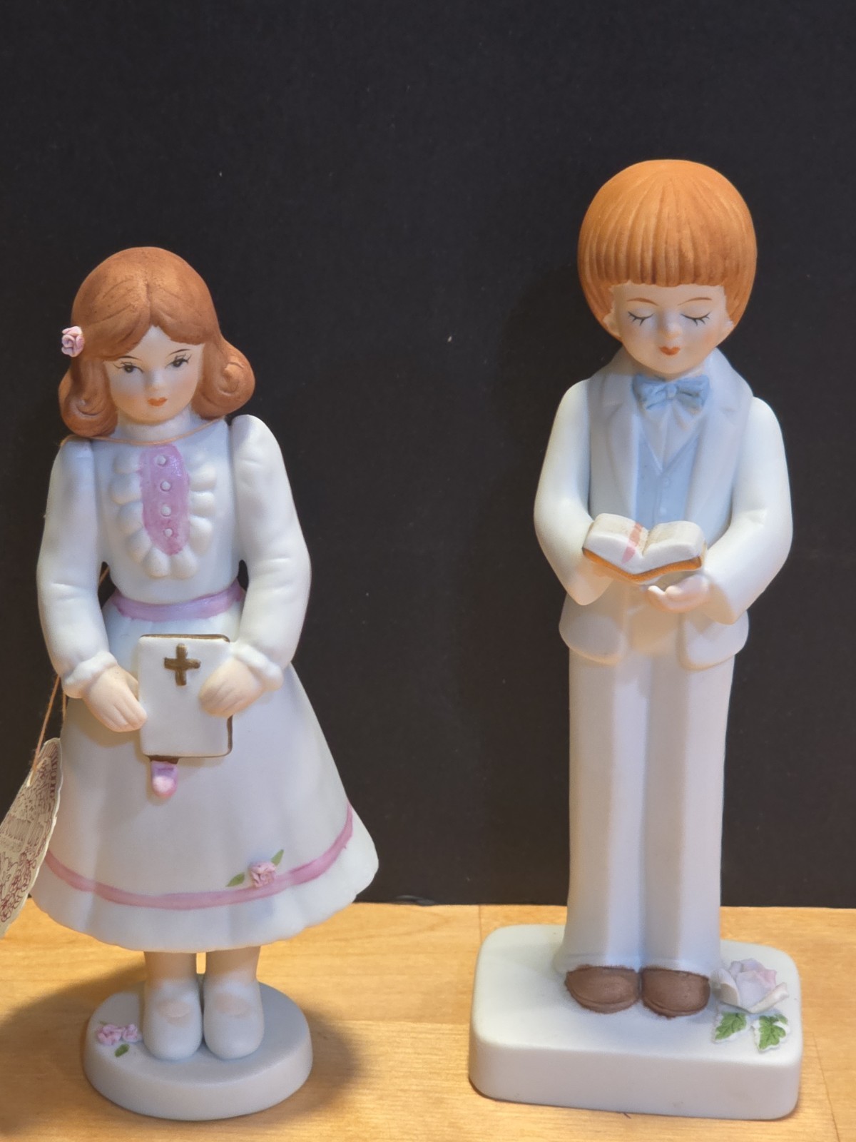 Vintage Enesco First Holy Communion Figurine Pair 1981 Boy Girl White Suit Dress