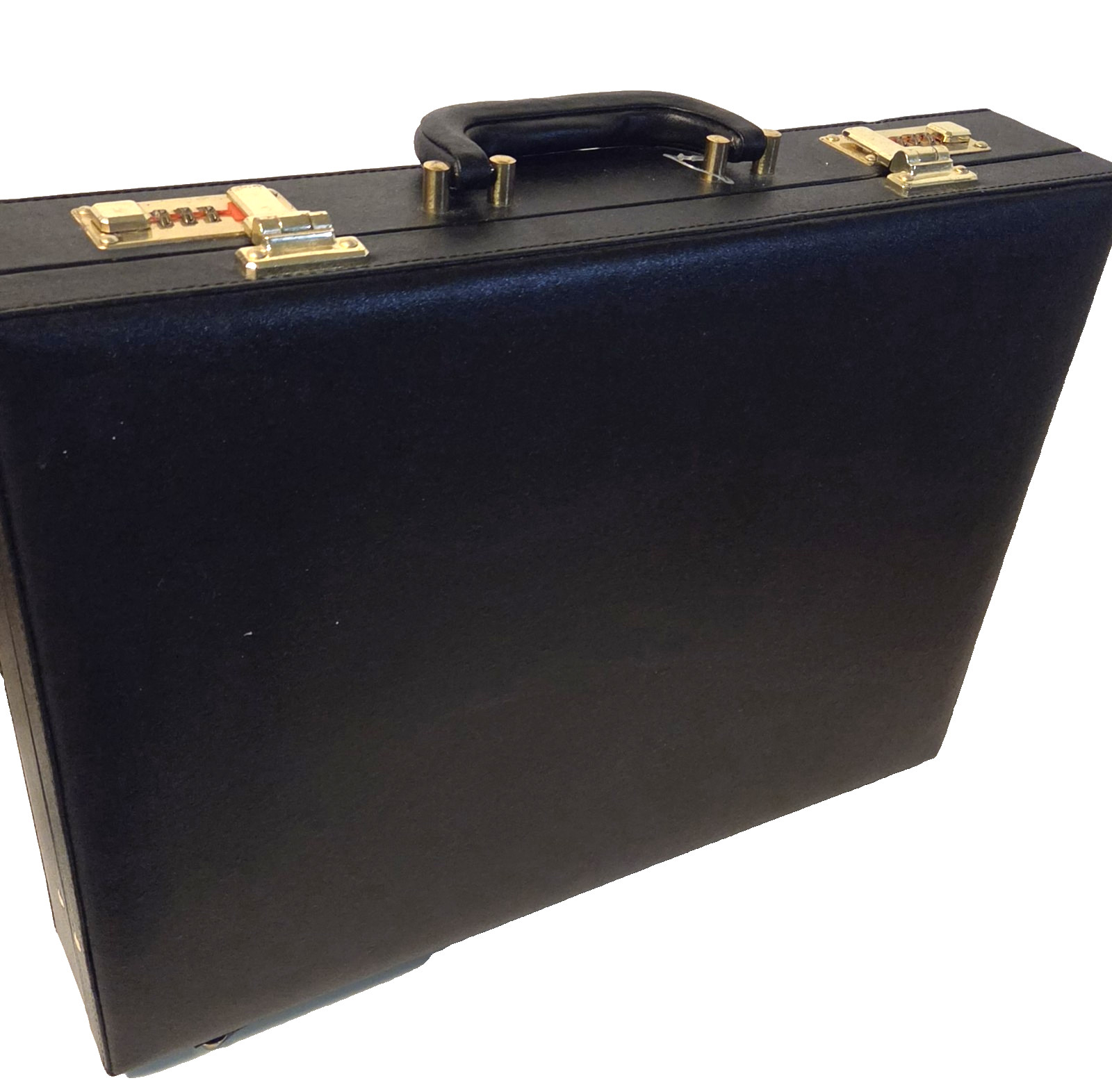 Vtg. Monaco Attache Briefcase,Black Gold Combo Lock Hard Case UNUSED 1970s
