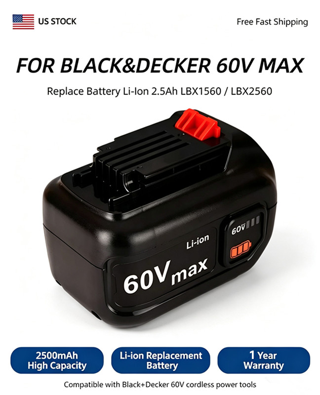 FOR BLACK&DECKERS 60V MAX Replace Battery Li-Ion 2.5Ah LBX1560-LBX2560 US