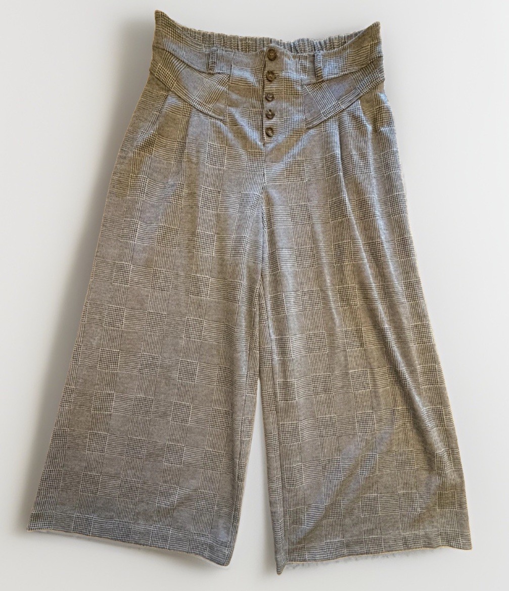 VTG Maeve Anthropologie Wide Leg Glen Plaid Pants Womens Large Gray High Waist