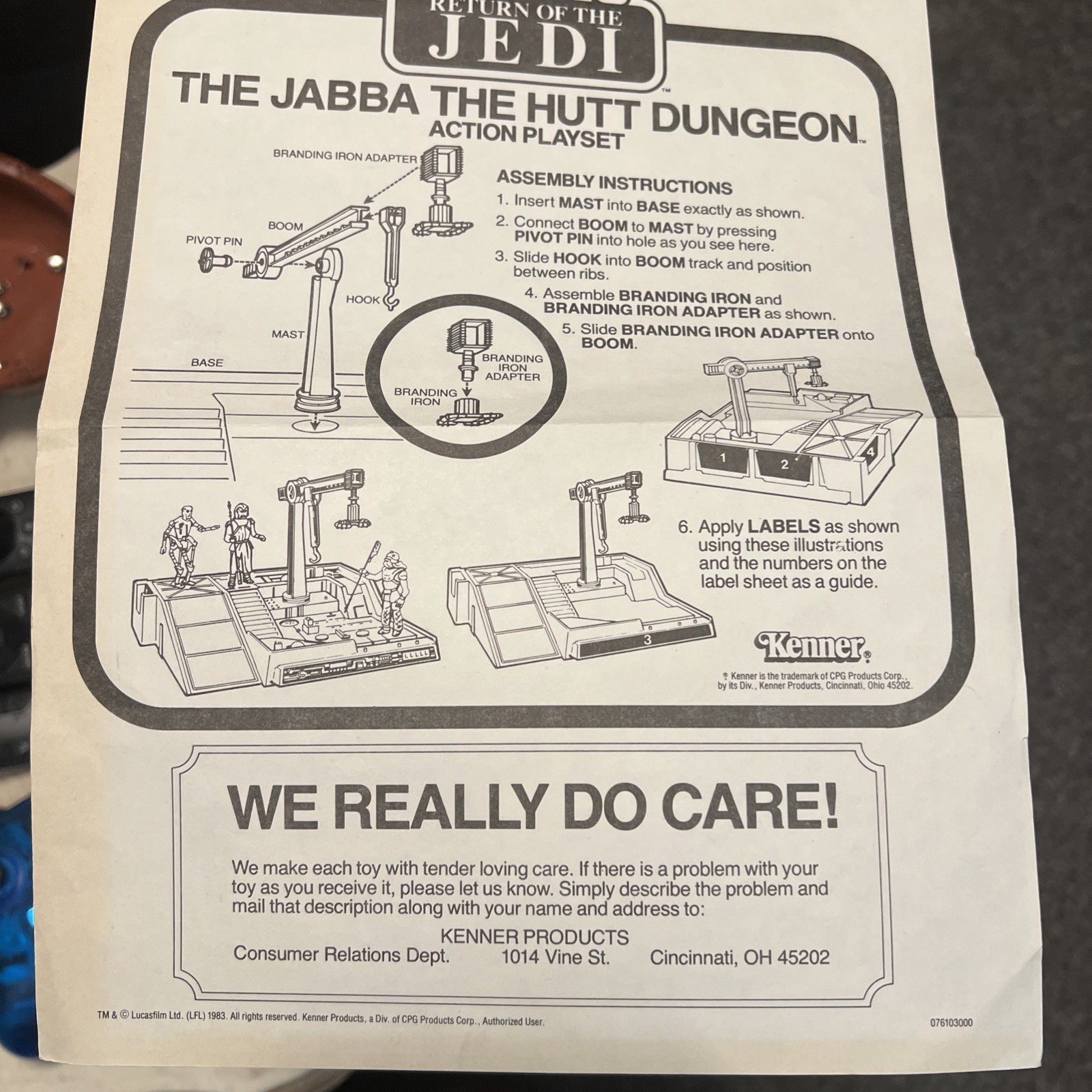 Jabba the Hutt Dungeon Playset 1983 Instructions STAR WARS Vintage OG sheet Jabba the Hutt Dungeon Playset 1983 Instructions STAR WARS Vintage OG sheet