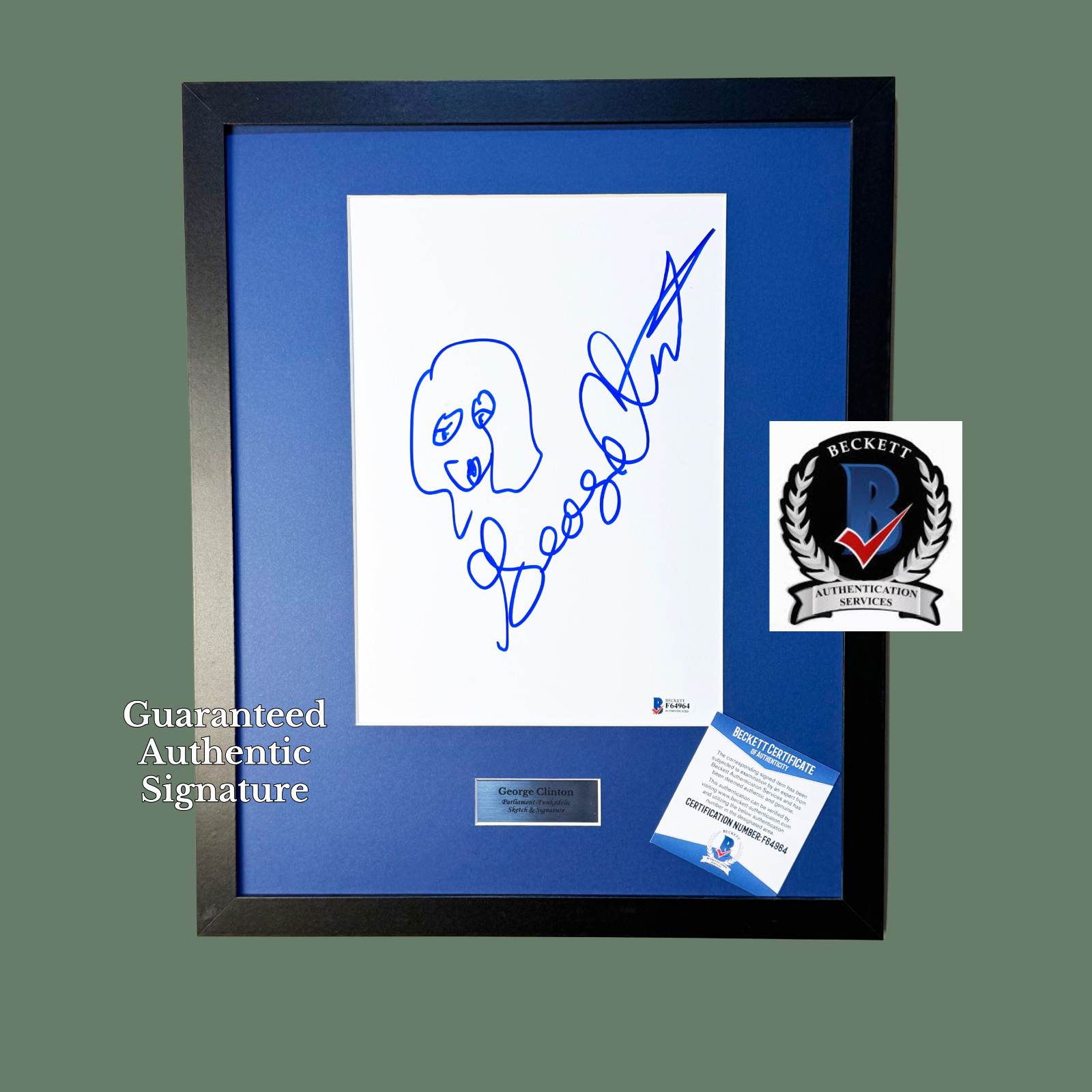 George Clinton Drawn Sketch & Autograph – Parliament Funkadelic – BAS Certified