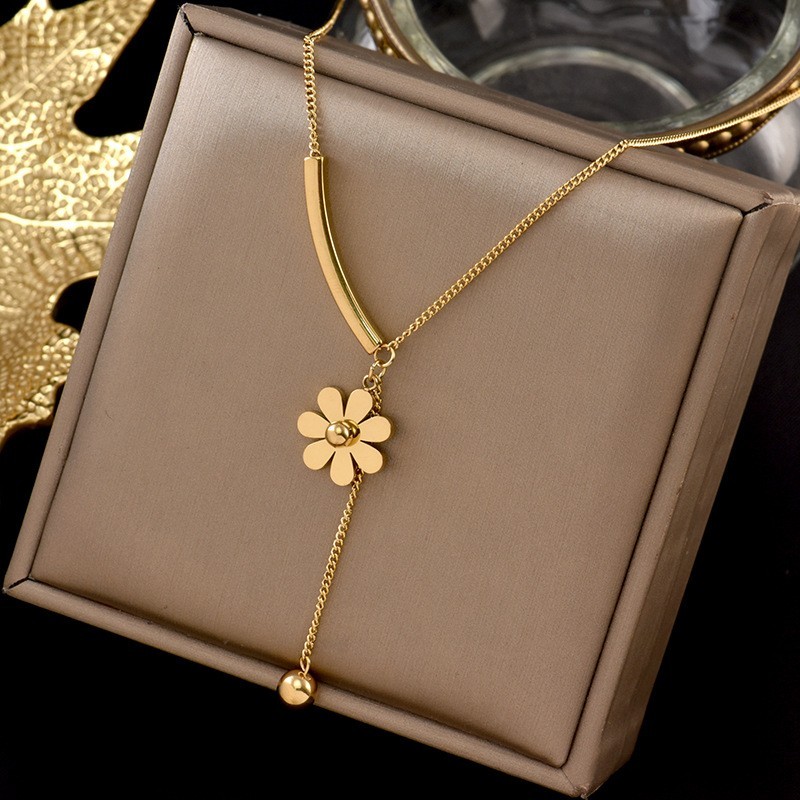 316L Stainless Steel Flower Pendant Long Chain Necklace for Women Jewelry