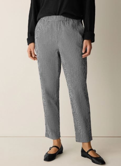 NEW Eileen Fisher Women Organic Cotton Pucker Check Tapered Pant Size PL  NWT