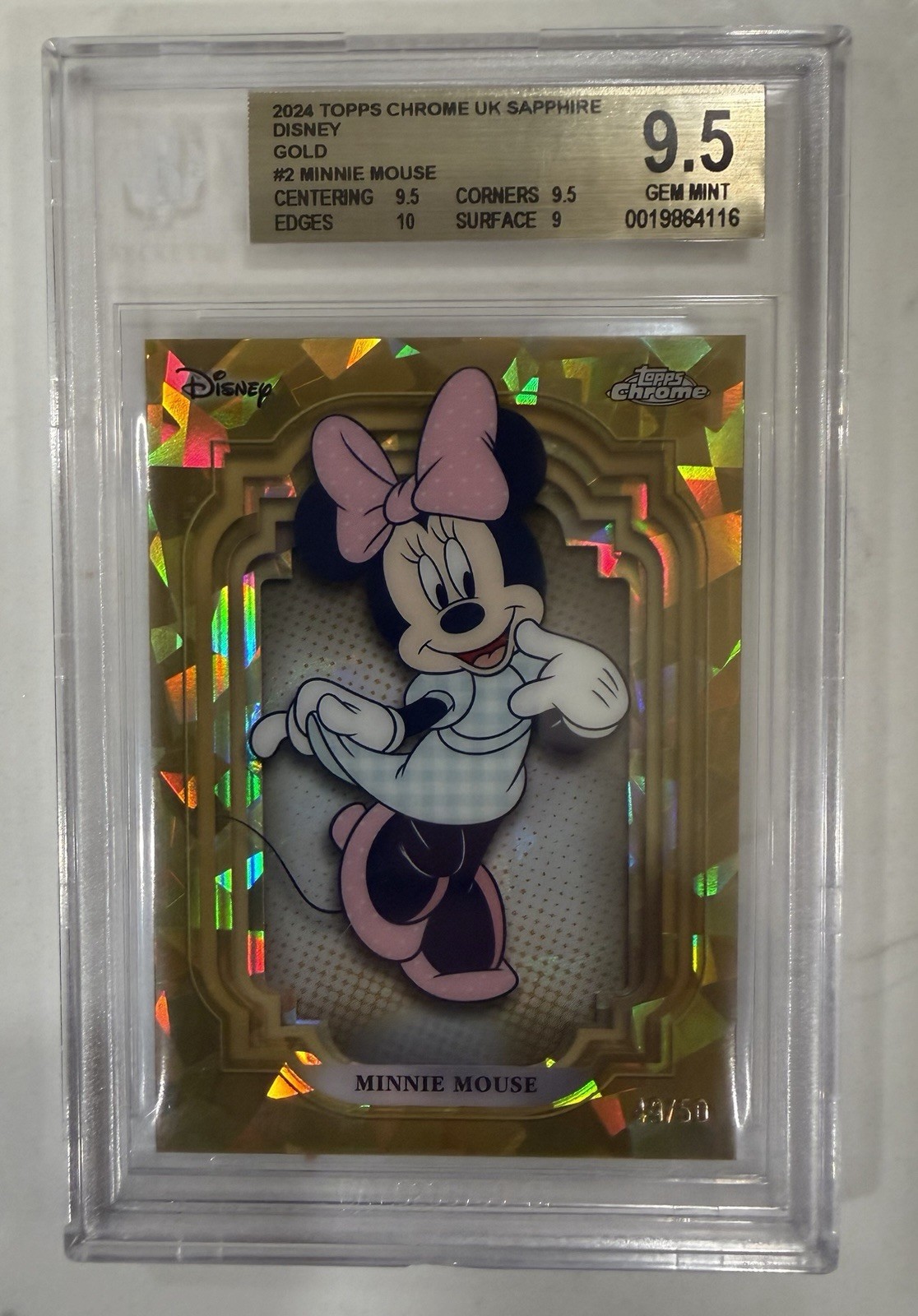 2024 Topps Chrome Disney Sapphire Minnie Mouse Gold /50 #2 BGS 9.5 Pop 1 2024 Topps Chrome Disney Sapphire Minnie Mouse Gold /50 #2 BGS 9.5 Pop 1