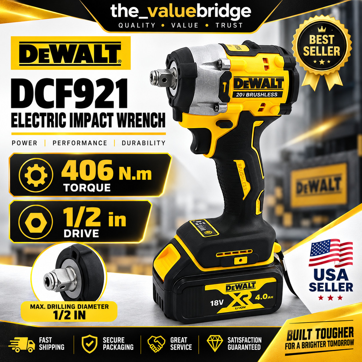 DEWALT DCF921 20V MAX 1/2 Brushless Cordless Impact Wrench Tool Only New