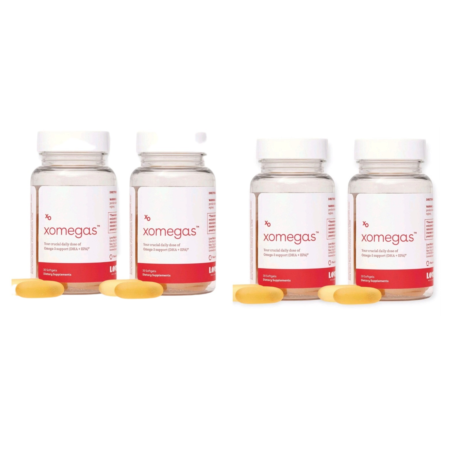 Love Wellness Xomegas, OMEGA-3, 30 Soft Gels,Set of 4, EXP 12/2027 