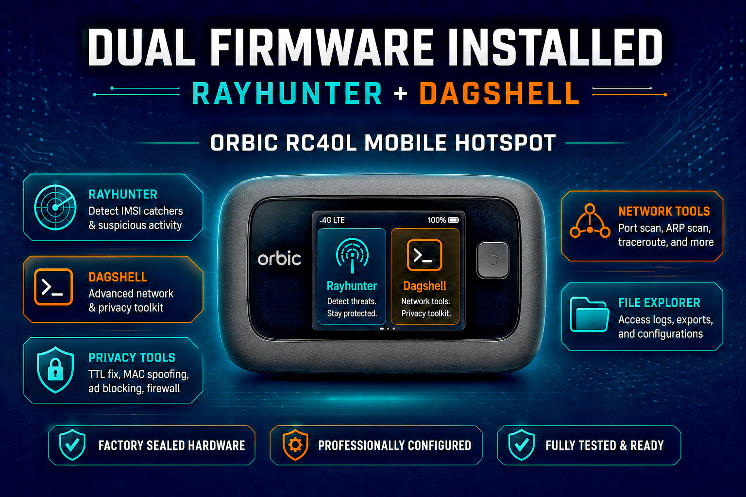 Orbic RCL400 LTE Mobile Hotspot — Dual Firmware: RayHunter + DagShell Orbic RCL400 LTE Mobile Hotspot — Dual Firmware: RayHunter + DagShell