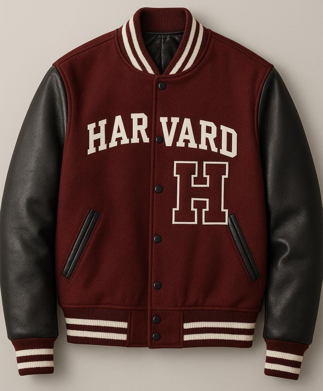 Letterman Harvard Varsity jacket with Genuine Black Leather Sleeves Letterman Harvard Varsity jacket with Genuine Black Leather Sleeves