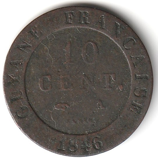 1846 French Guiana 10 Centimes Louis Philippe I Silver Scarce 