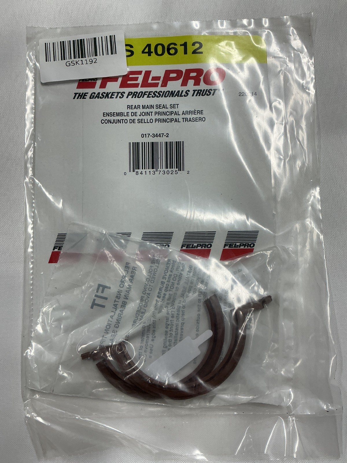 Fel-Pro BS 40612 Rear Engine Crankshaft Seal Kit Two-Piece Double Lip Rubber