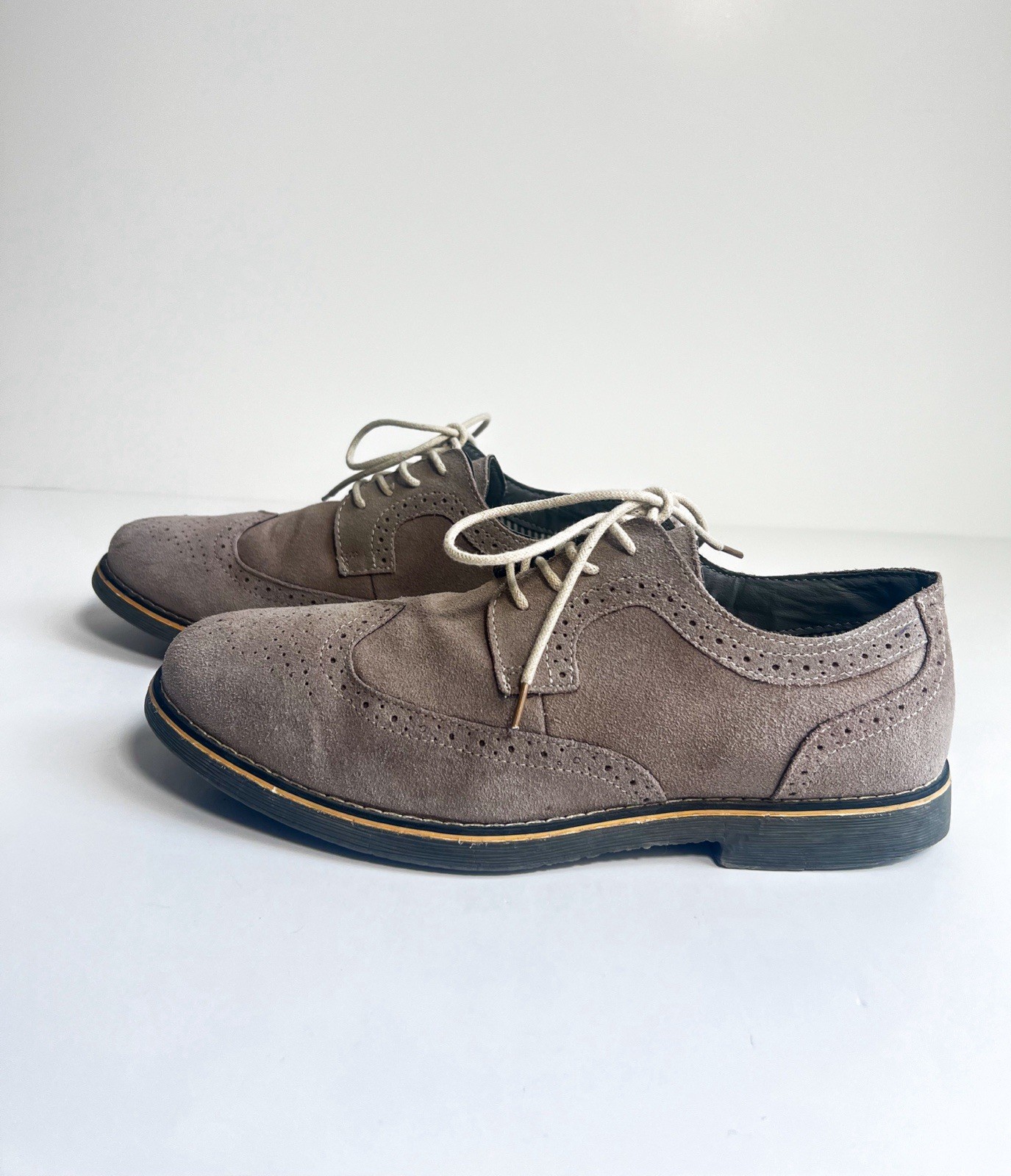 Alpine Swiss Beau Genuine Leather Beige Suede Wingtip Brogue Oxford S817 Size 9