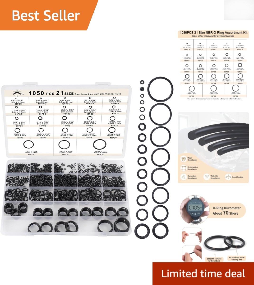 1050PCS Metric O Ring Kit 21 Sizes Nitrile Rubber Seal Assortment