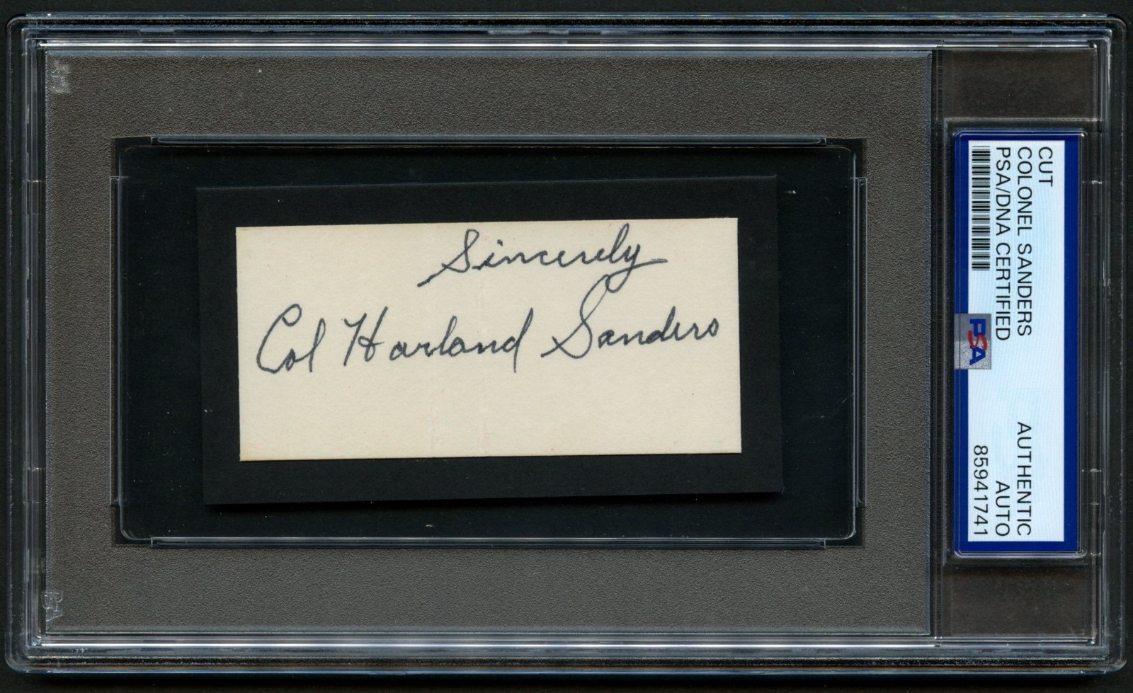 Colonel Harland Sanders signed autograph 1.5x3 Founder KFC Cut PSA Slabbed Colonel Harland Sanders signed autograph 1.5x3 Founder KFC Cut PSA Slabbed