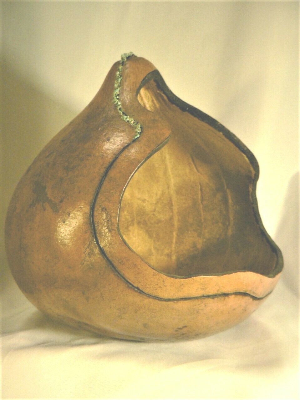 Native American Large Vtg Gourd Art Signed LPF Turquoise ARIZONA Folk Art
