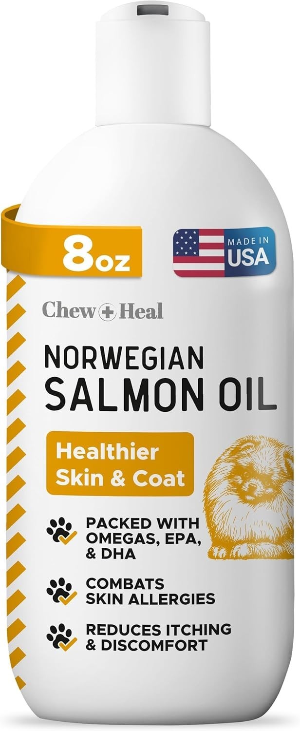 Chew Heal Norwegian Salmon Oil Dogs Cats 8 oz Pure Omega 3 6 9 Skin Coat Allergy
