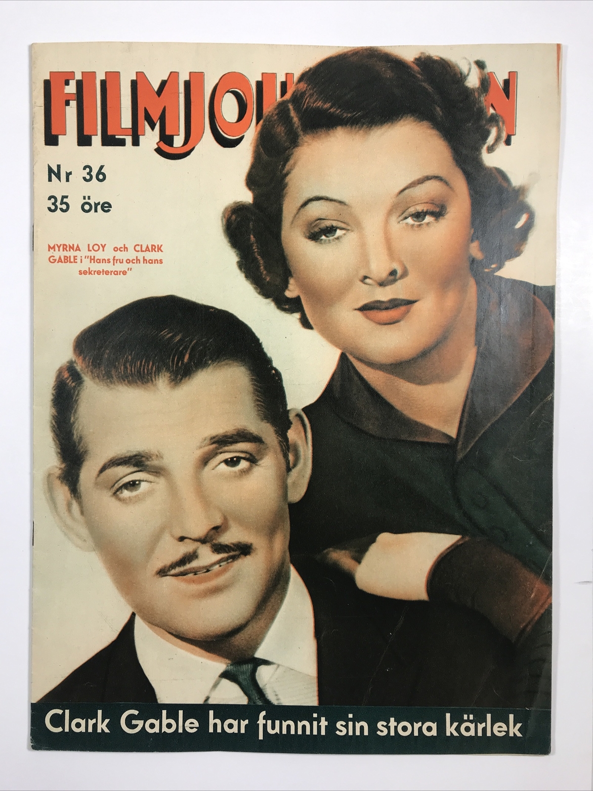 FilmJournalen Magazine in Swedish August 30 1936 Myrna Loy Clark Gable Movie FilmJournalen Magazine in Swedish August 30 1936 Myrna Loy Clark Gable Movie