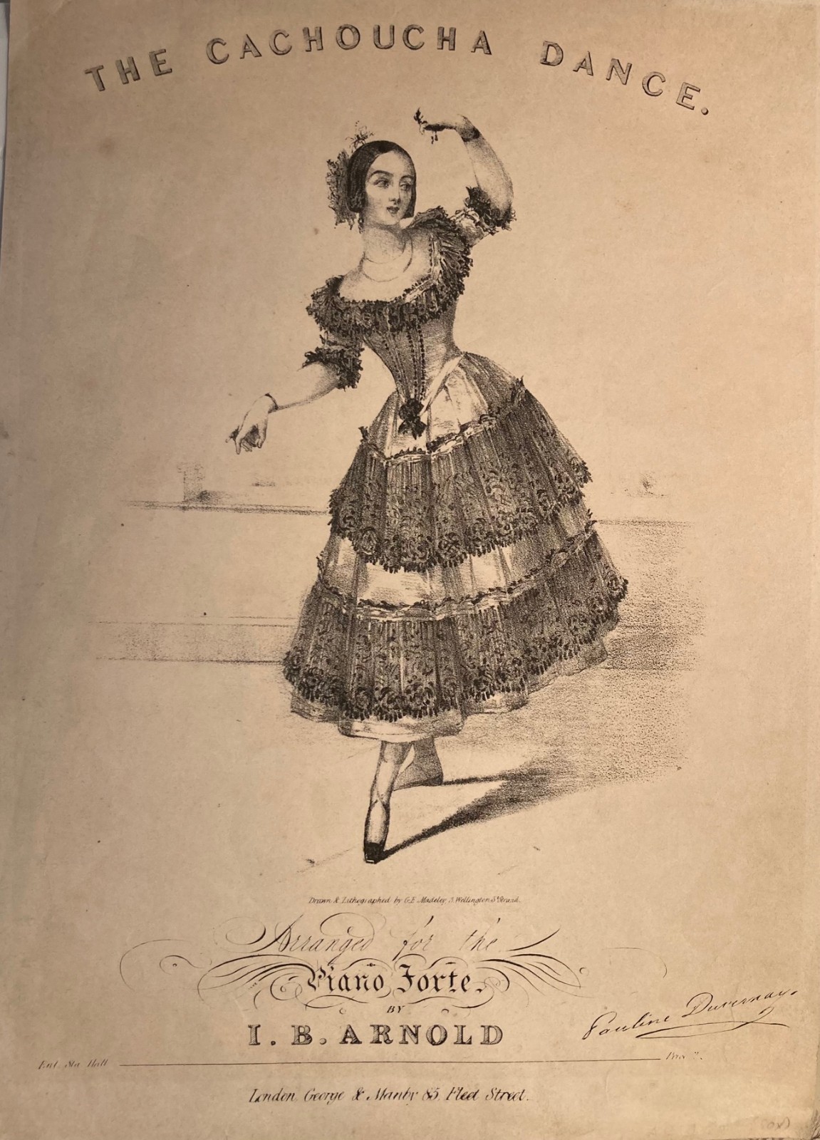 19th c. MUSIC COVER Cachoucha Dance PAULINE DUVERNAY Elssler BALLET Lithograph